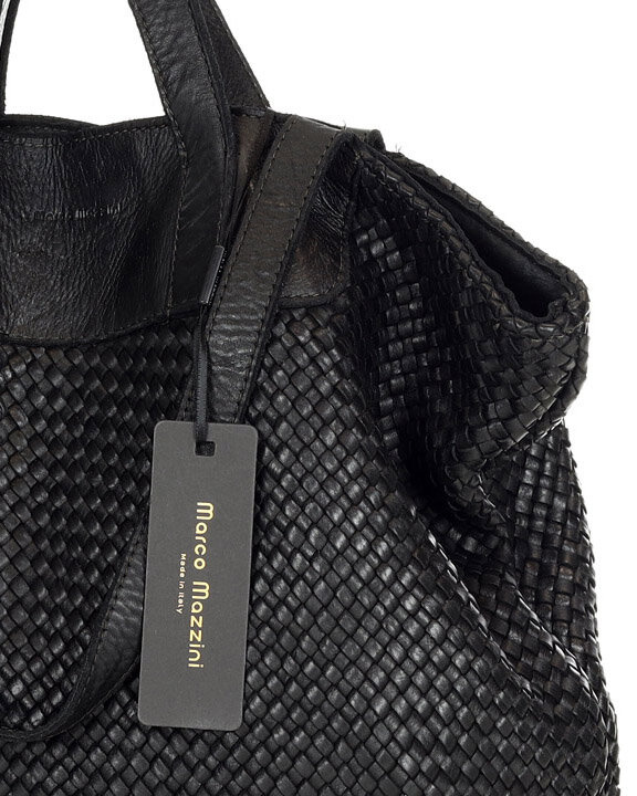 Torba damska pleciona shopper & shoulder leather bag - MARCO MAZZINI czarna