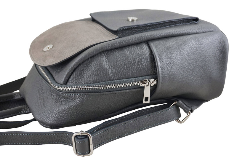 Damski plecak miejski skórzany - Szary ciemny