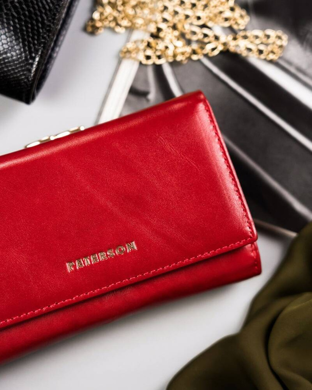 Skórzany portfel damski na bigiel i zatrzask - Peterson