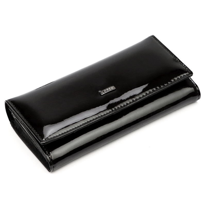 Loren podłużny damski portfel skóra naturalna lakierowana duża portmonetka