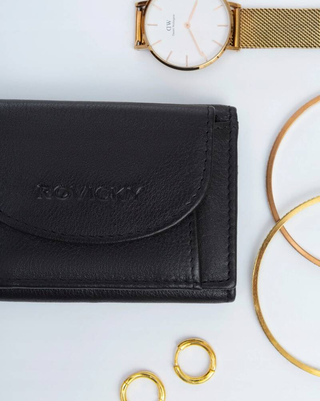 Rovicky mały damski portfel skóra naturalna zgrabna portmonetka pojemna
