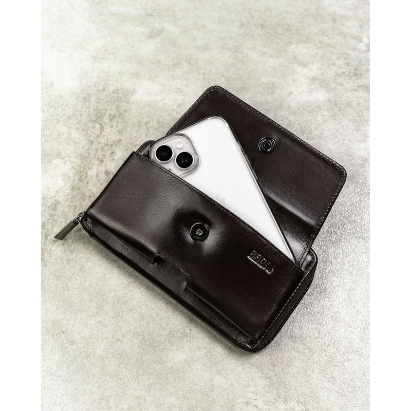 Skórzana, brązowa saszetka męska z systemem RFID - Rovicky