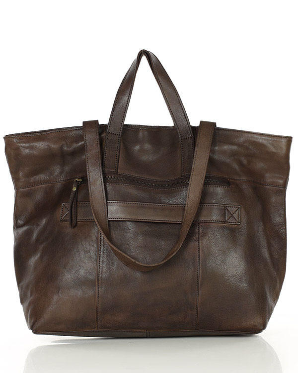 Duża torba shopper skórzana podwójne rączki - MARCO MAZZINI ciemny brąz