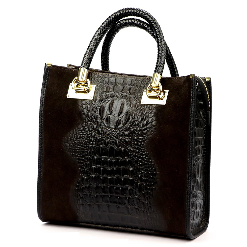 Vera Pelle damski kuferek skórzany torebka do ręki skóra krokodyla