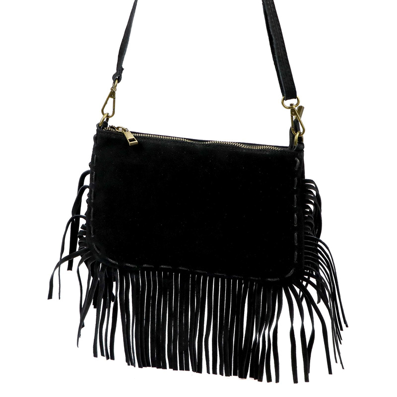 Damska listonoszka skórzana damska torebka na ramię z frędzlami bohoLuka