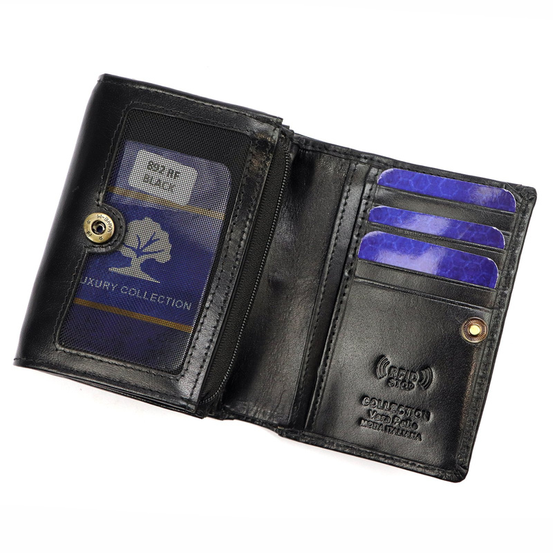 Luxury damski portfel skóra naturalna pojemna portmonetka zatrzask RFID