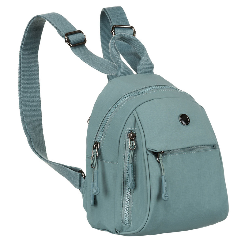 Niewielki plecak damski z poliestru w niebieskim kolorze z kieszonkami zamykanymi na suwak - Peterson