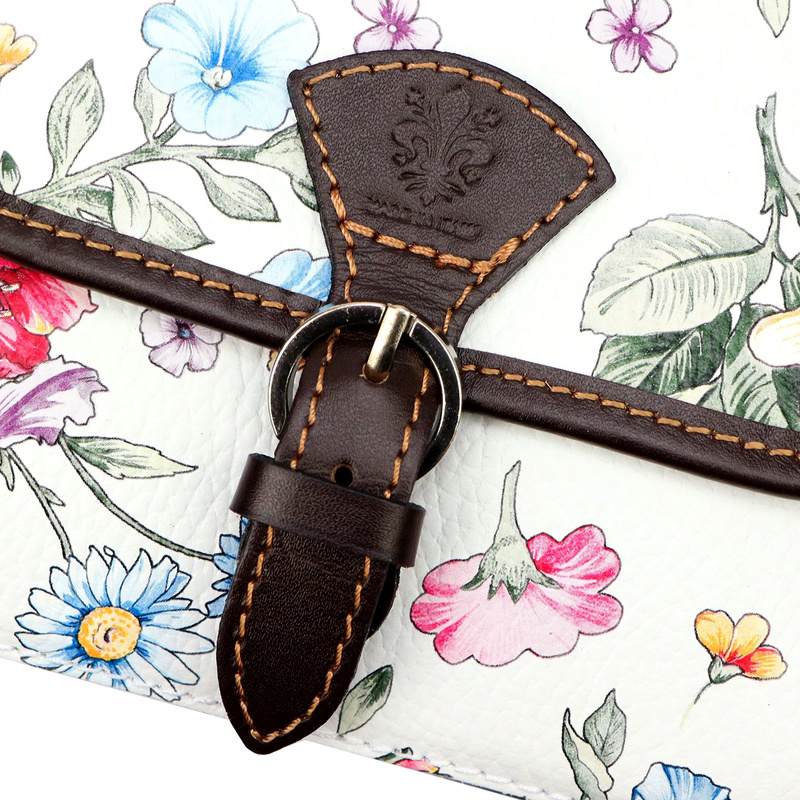 Skórzana damska listonoszka torebka przez ramię w kwiaty Gregorio