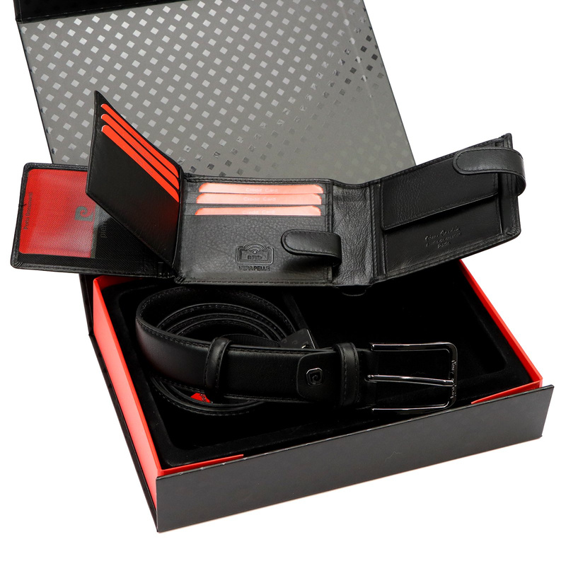 Pierre Cardin zestaw męski skóra naturalna portfel i pasek do spodni