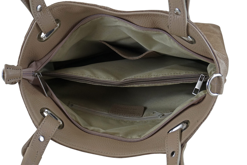 Duża elegancka torebka z naturalnej skóry i zamszu - Beżowa