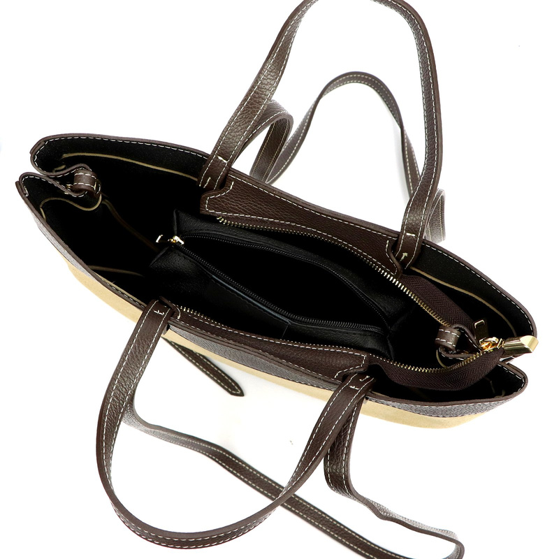 Vera Pelle damska torebka na ramię stylowa shopperbag zamsz z kosmetyczką