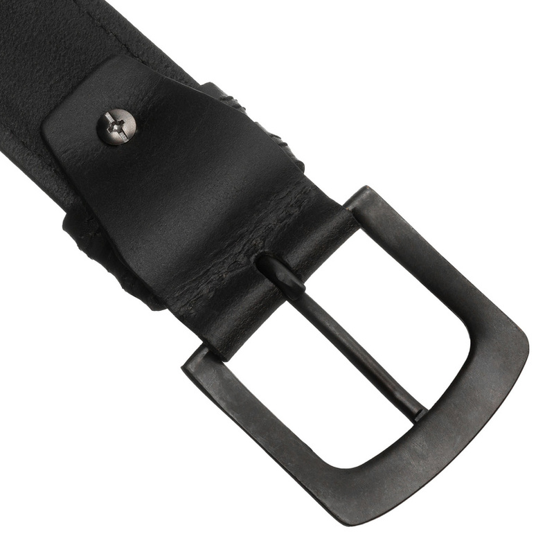 Skórzany, czarny pasek męski z klasyczną klamrą - Peterson