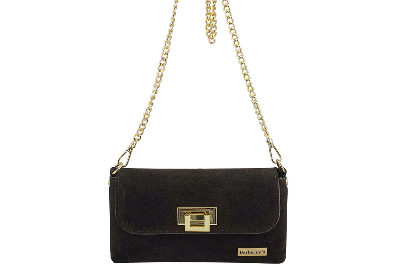 Zamszowa kopertówka na łańcuszku Barberinis - Brązowa ciemna