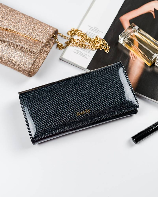 Rovicky klasyczny podłużny portfel duży skóra naturalna lakierowana RFID