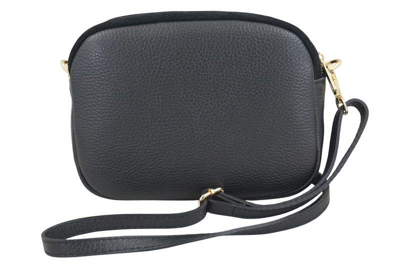 Mała zamszowa listonoszka ze złotym zapięciem - Czarna