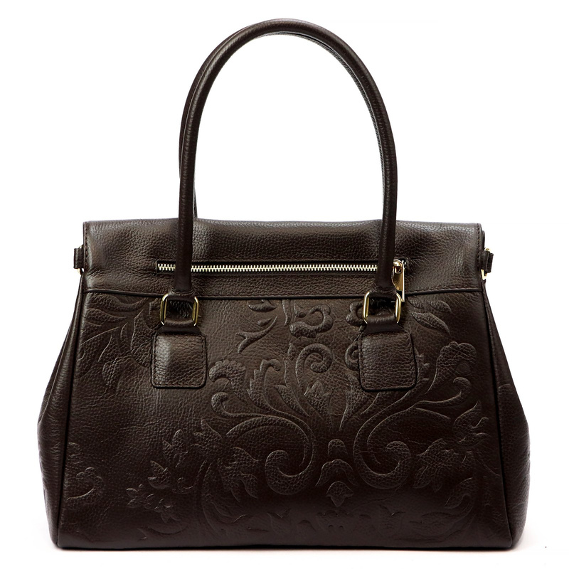 Vera Pelle damski kuferek skóra naturalna torebka do ręki z kieszeniami