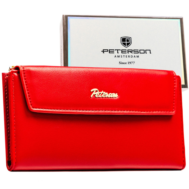 Czerwony portfel damski ze skóry ekologicznej zamykany zatrzaskiem - Peterson