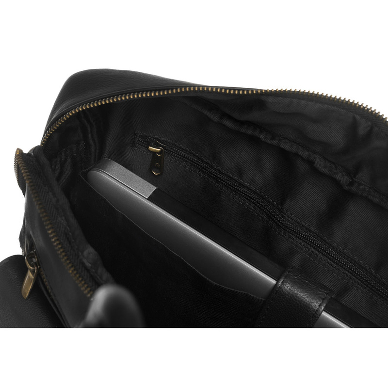 Męska torba na laptopa ze skóry naturalnej w czarnym kolorze - Peterson