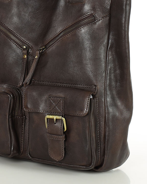 Duża torba shopper z przegródkami skóra naturalna - MARCO MAZZINI ciemny brąz