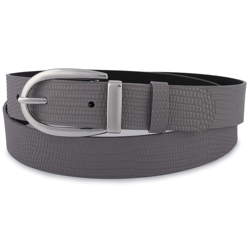 Skórzany pasek damski do spodni sukienki szary skóra nat 3 cm Beltimore D91 : Kolory - szary, srebrny, Rozmiar pasków - r.105-120 cm