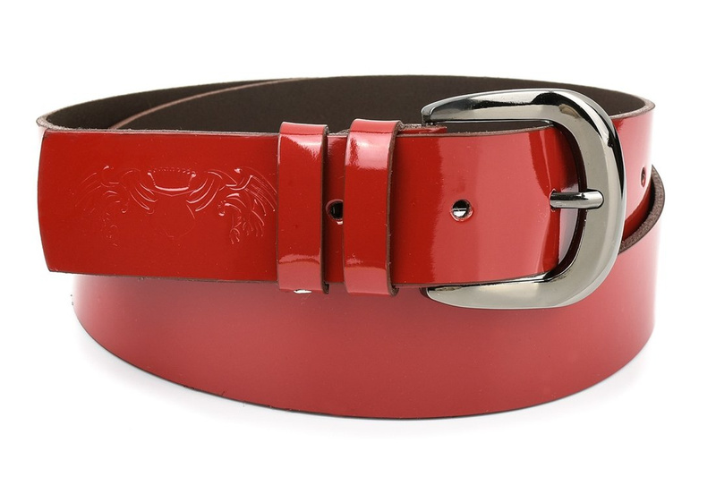 Beltimore skórzany damski pasek do spodni 4 cm czerwony A71 : Kolory - czerwony, Rozmiar pasków - r.95-110 cm