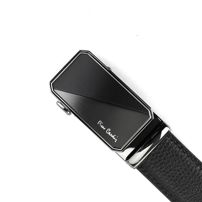 Pierre Cardin skórzany męski pasek do spodni czarny klamra automatyczna