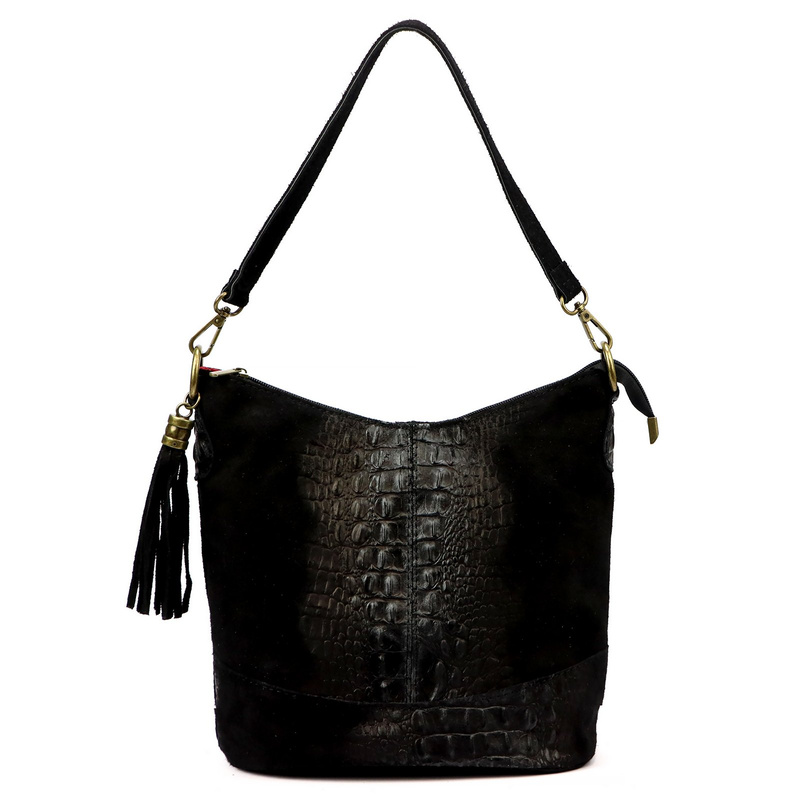 Luka damska listonoszka skóra naturalna wzór krokodyla z kieszeniami