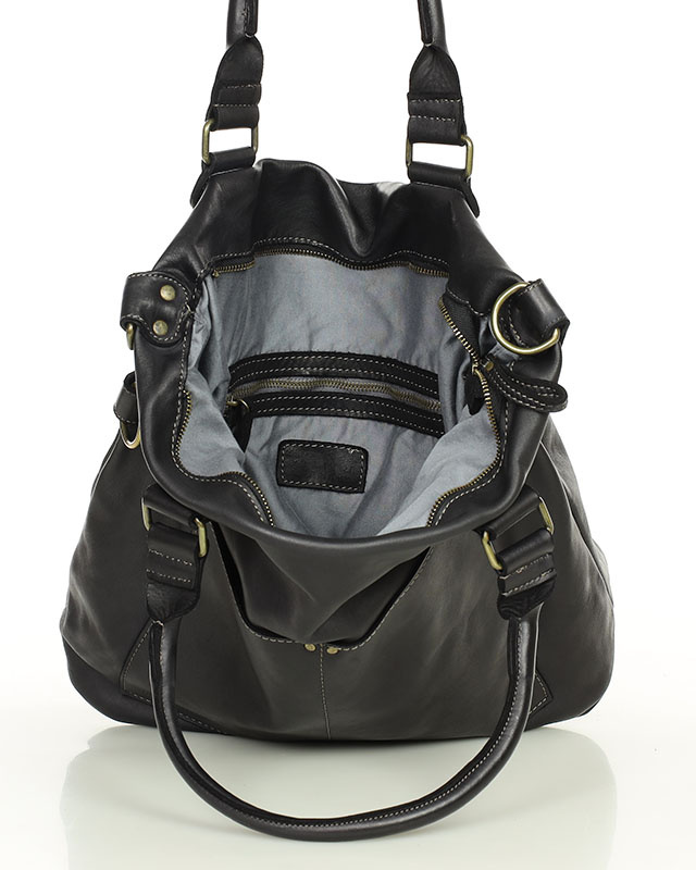 Torebka skórzana XL shopper vintage bag z kieszeniami vera pelle - MARCO MAZZINI czarny