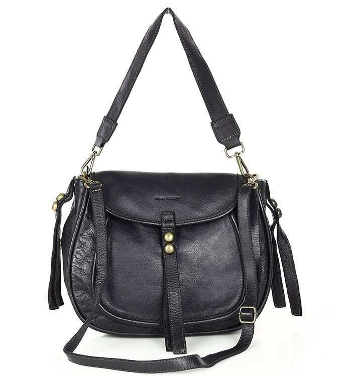 Marco Mazzini Torebka classic saddle bag ze skóry naturalnej na ramie czarna