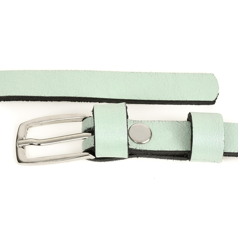 Pasek damski wąski solidny skórzany do sukienki miętowy S05 : Kolory - zielony, Rozmiar pasków - r.85-100 cm