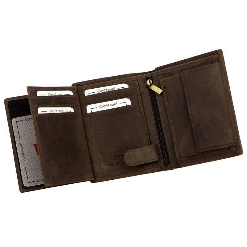 Nordee męski portfel skóra naturalna pionowa portmonetka składana duża