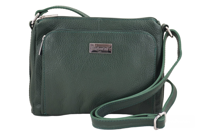 Listonoszka skórzana z kieszeniami - Zielona ciemna