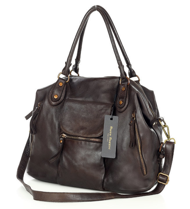 Torba biznesowa bowling retro bag skórzana - MARCO MAZZINI ciemny brąz caffe