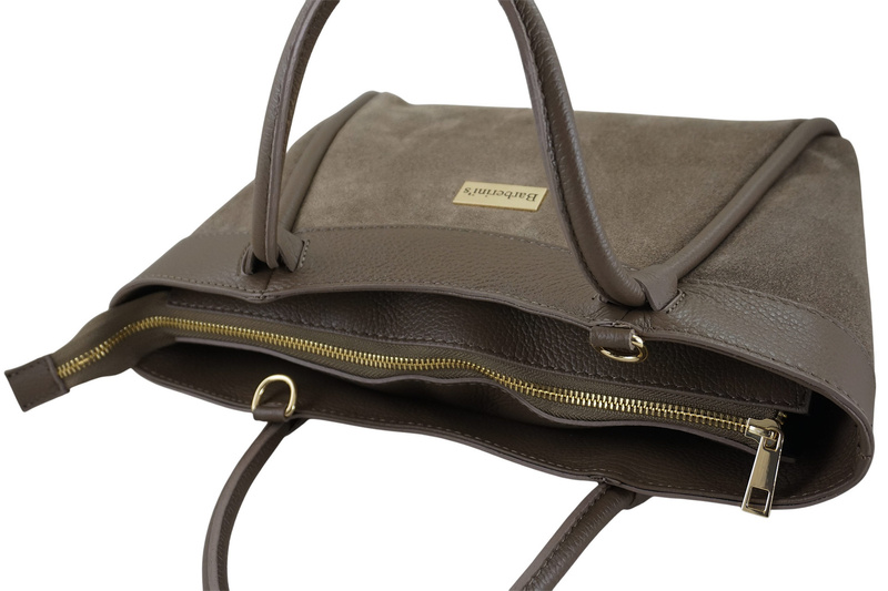 Elegancka torebka ze skóry zamszowej - Beżowa ciemna