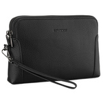 Klasyczna, czarna saszetka męska ze skóry ekologicznej zamykana suwakiem - Rovicky