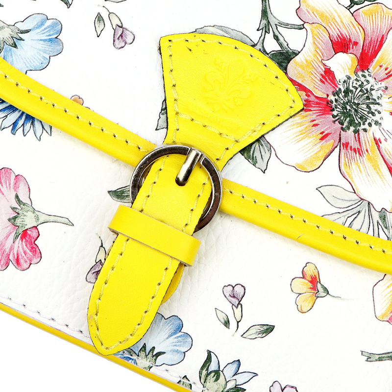 Skórzana damska listonoszka torebka przez ramię w kwiaty Gregorio