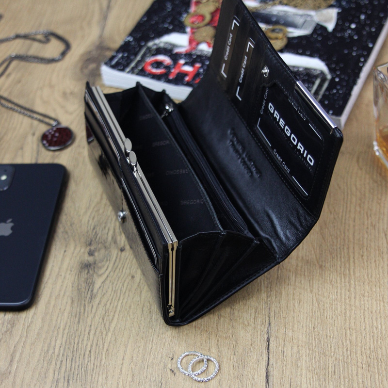 Gregorio damski portfel lakierowany skórzany wzór skóra krokodyla pojemny