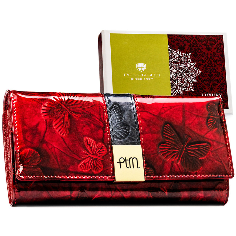 Lakierowany portfel damski ze skóry naturalnej w czerwonym kolorze - Peterson