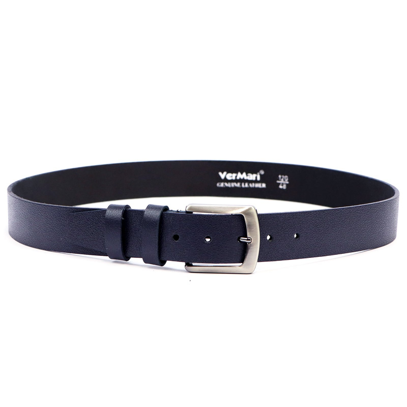 VerMari stylowy pasek do spodni skóra naturalna klasyczna srebrna klamra