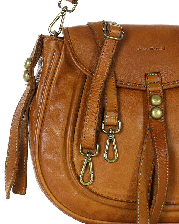 Marco Mazzini Torebka classic saddle bag ze skóry naturalnej na ramie brąz camel