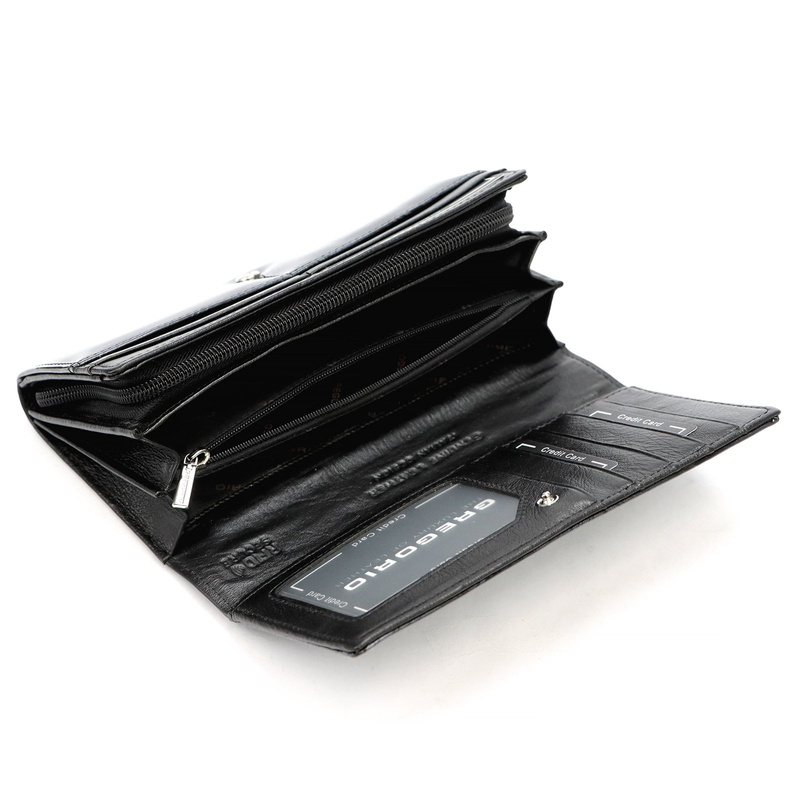 Gregorio damski portfel skóra naturalna podłużna klasyczna portmonetka