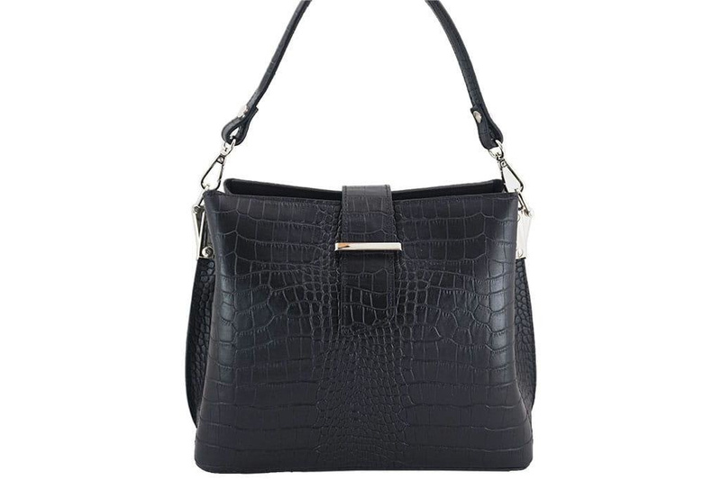 Torebka skórzana na ramię - CROCO - Czarny