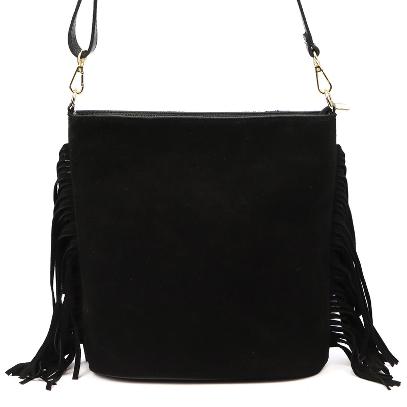 Vera Pelle damska listonoszka skóra naturalna zamszowa torebka z frędzlami