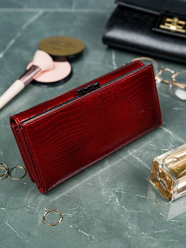 Lorenti portfel damski podłużny klasyczny lakierowany duży ochrona RFID