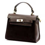 Vera Pelle mały damski kuferek skórzana torebka na ramię z paskiem