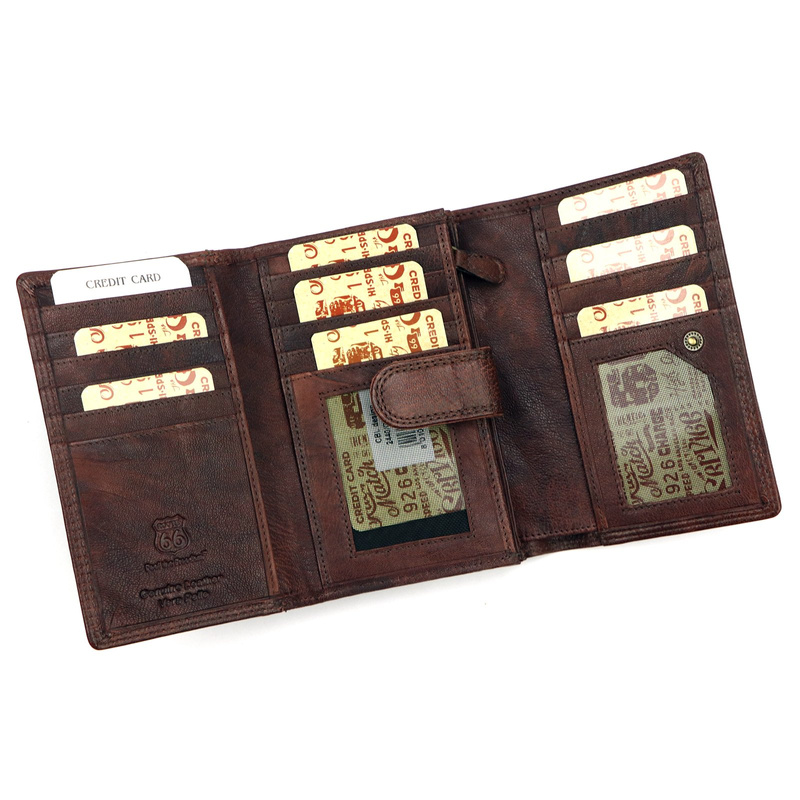 Route 66 damski portfel podłużny skóra naturalna pojemna portmonetka