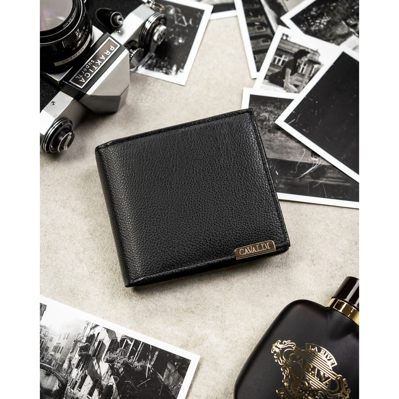 Duży portfel męski ze skóry naturalnej w czarnym kolorze z systemem RFID - 4U Cavaldi