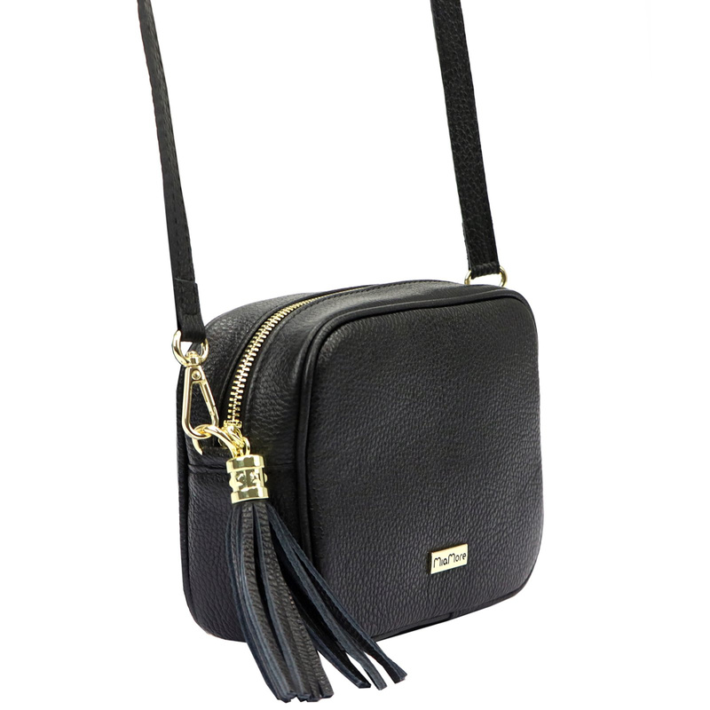 MiaMore Skórzana zgrabna damska listonoszka torebka z brelokiem frędzlem