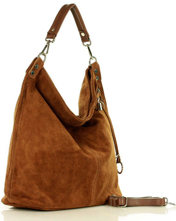 Torebka skórzana ponadczasowy design worek na ramię XL hobo leather bag - MARCO MAZZINI nubuk brąz migdałowy