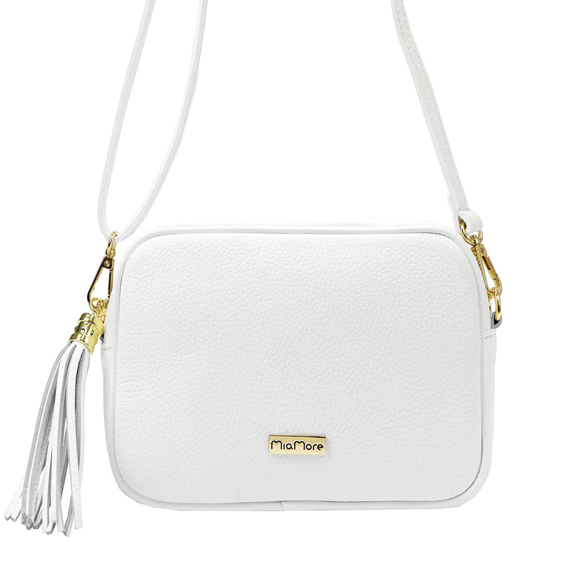 MiaMore Skórzana zgrabna damska listonoszka torebka z brelokiem frędzlem